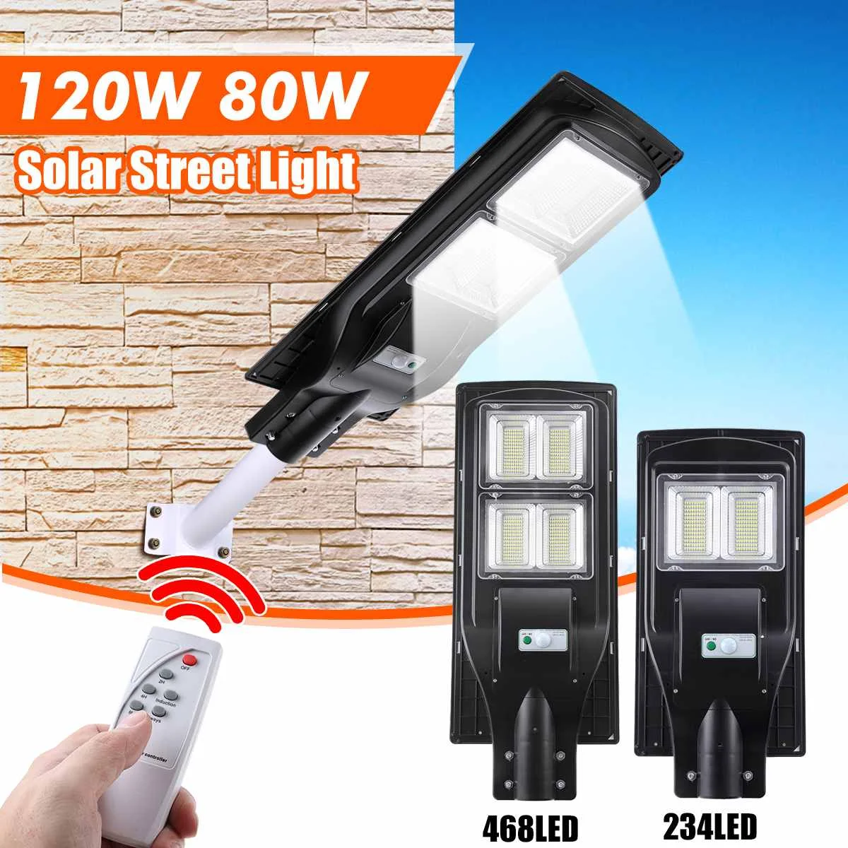 80W/120W 468 LED Solar Lamp Wall Street Light Super Bright Timing Lamp+Remote PIR Motion Sensor Security Lamp for Outdoor Garden
80W/120W 468 LED Solar Lamp Wall Street Light Super Bright Timing Lamp+Remote PIR Motion Sensor Security Lamp for Outdoor Garden