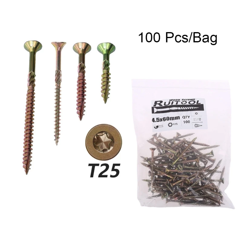 100pcs T25 Plum Blossom Self Tapping Screws Deck Wood Binding Screw Woodworking Tool
100pcs T25 Plum Blossom Self Tapping Screws Deck Wood Binding Screw Woodworking Tool