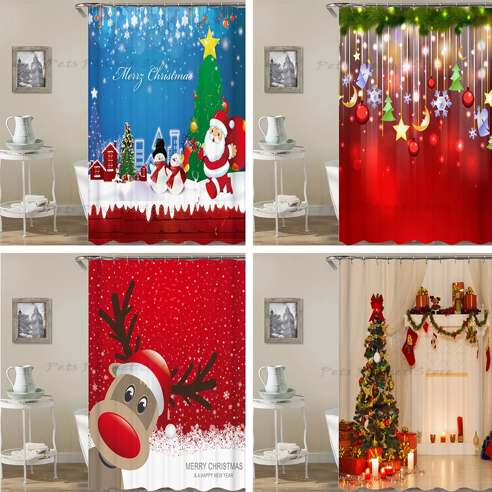 High-quality Christmas printed shower curtain, waterproof and quick-drying shower curtain, bathroom with hooks, decorative gifts 
High-quality Christmas printed shower curtain, waterproof and quick-drying shower curtain, bathroom with hooks, decorative gifts