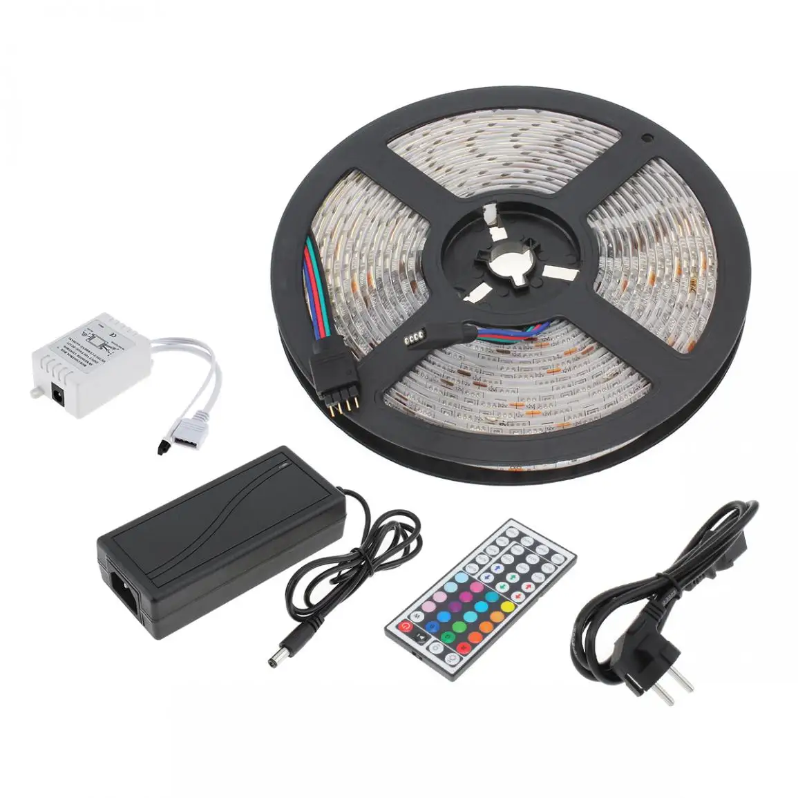 Waterproof 5m/16.4ft SMD RGB 5050 Strip Light 300 LED +44 Key IR Remote + 12V 2A Power Supply
Waterproof 5m/16.4ft SMD RGB 5050 Strip Light 300 LED +44 Key IR Remote + 12V 2A Power Supply