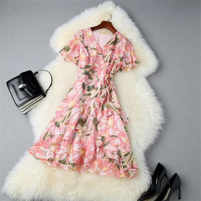 Fashion Short Sleeve Summer Dresses for Women 2020 New Elegant V Neck Flora Print Wrap Beach Holiday Chiffon Dress Vestidos
Fashion Short Sleeve Summer Dresses for Women 2020 New Elegant V Neck Flora Print Wrap Beach Holiday Chiffon Dress Vestidos