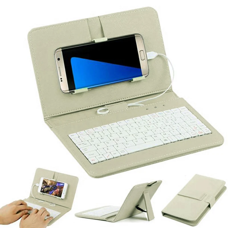 

2022 Funda de cuero PU portátil para tableta, cubierta para teclado con cable USB, funda abatible para teléfono móvil OTG