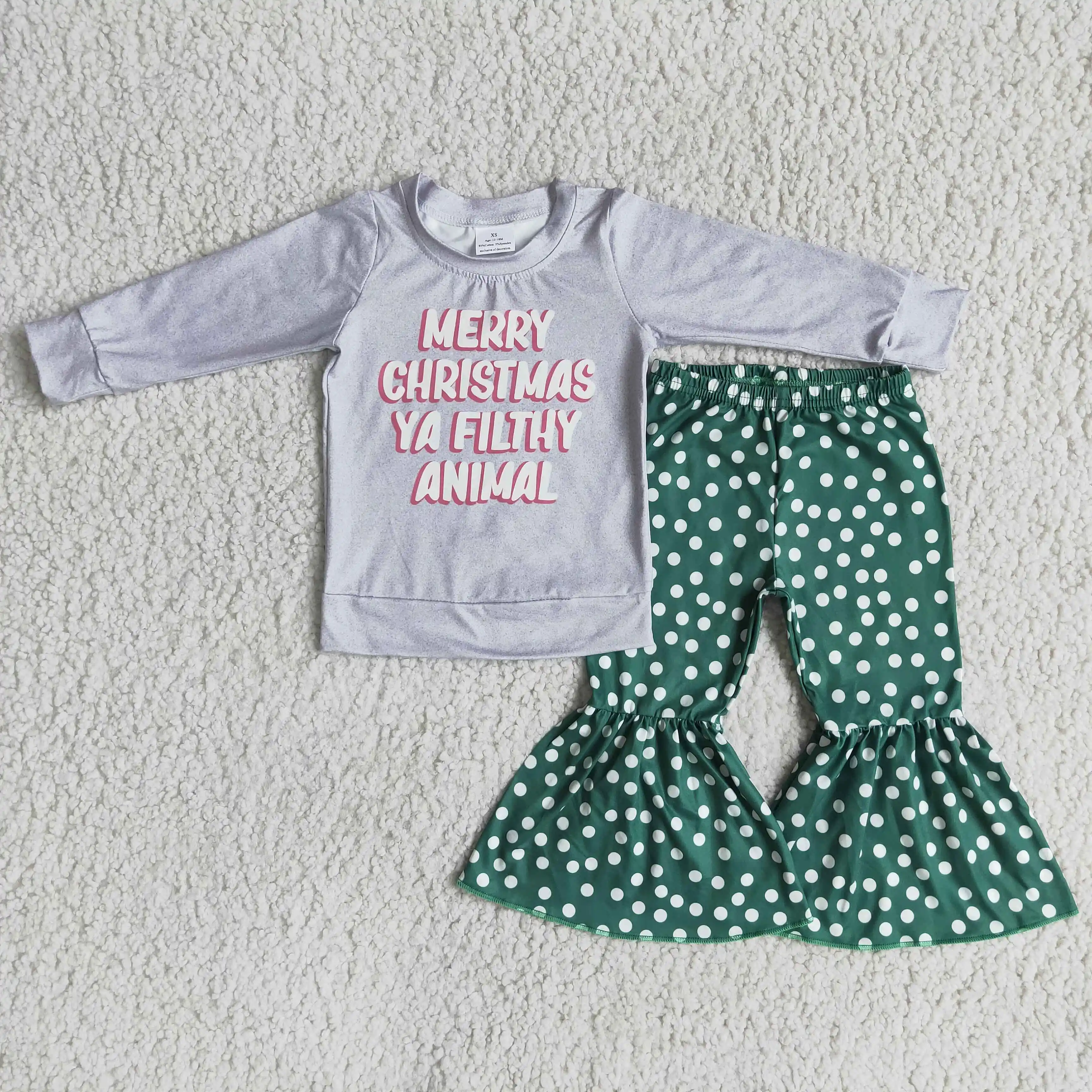 Christmas Outfits Grey Sweater Top Green Polka Dots Kids Bell Bottoms Outfits Winter Girl Sets Western Hot Sale Kid Clothing Set
Christmas Outfits Grey Sweater Top Green Polka Dots Kids Bell Bottoms Outfits Winter Girl Sets Western Hot Sale Kid Clothing Set
