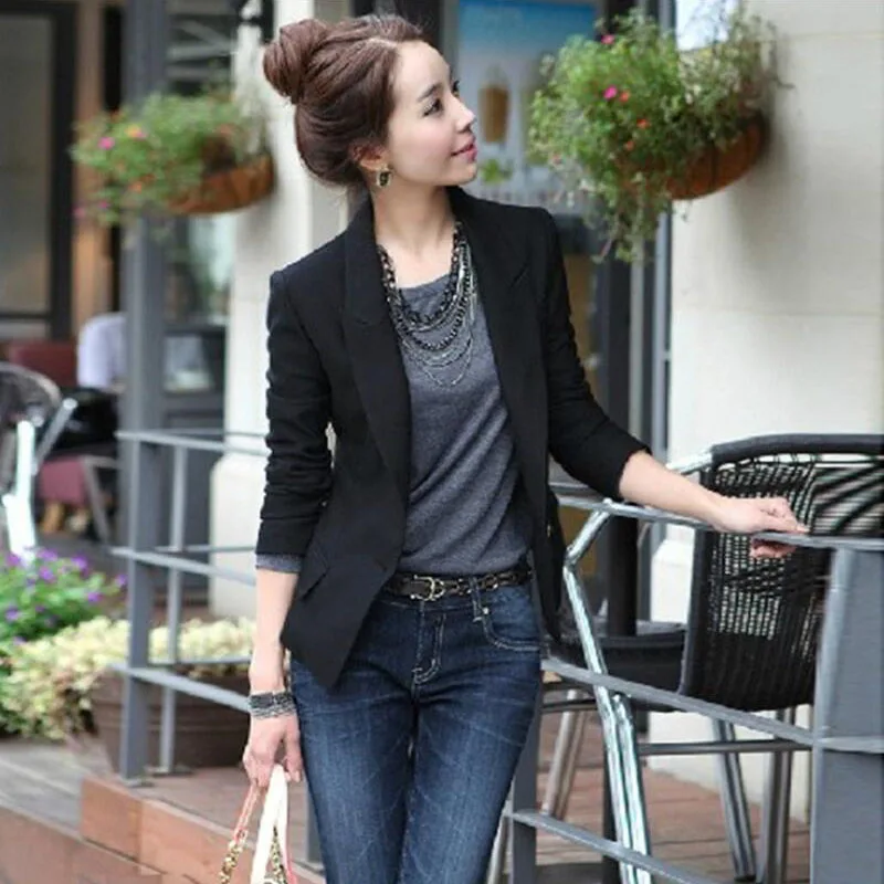 Spring Autumn Blazer Women Fashion Slim Short Suit Jacket Coat Long Sleeve Outwear Black One Button Suit lady Blazers Work Wear
Spring Autumn Blazer Women Fashion Slim Short Suit Jacket Coat Long Sleeve Outwear Black One Button Suit lady Blazers Work Wear