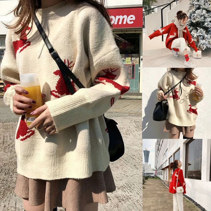 Women Autumn Winter Long Sleeves Round Neck Knitted Sweater Solid Color Fawn Pattern Pullover Loose Jumper Casual Tops Streetwea
Women Autumn Winter Long Sleeves Round Neck Knitted Sweater Solid Color Fawn Pattern Pullover Loose Jumper Casual Tops Streetwea