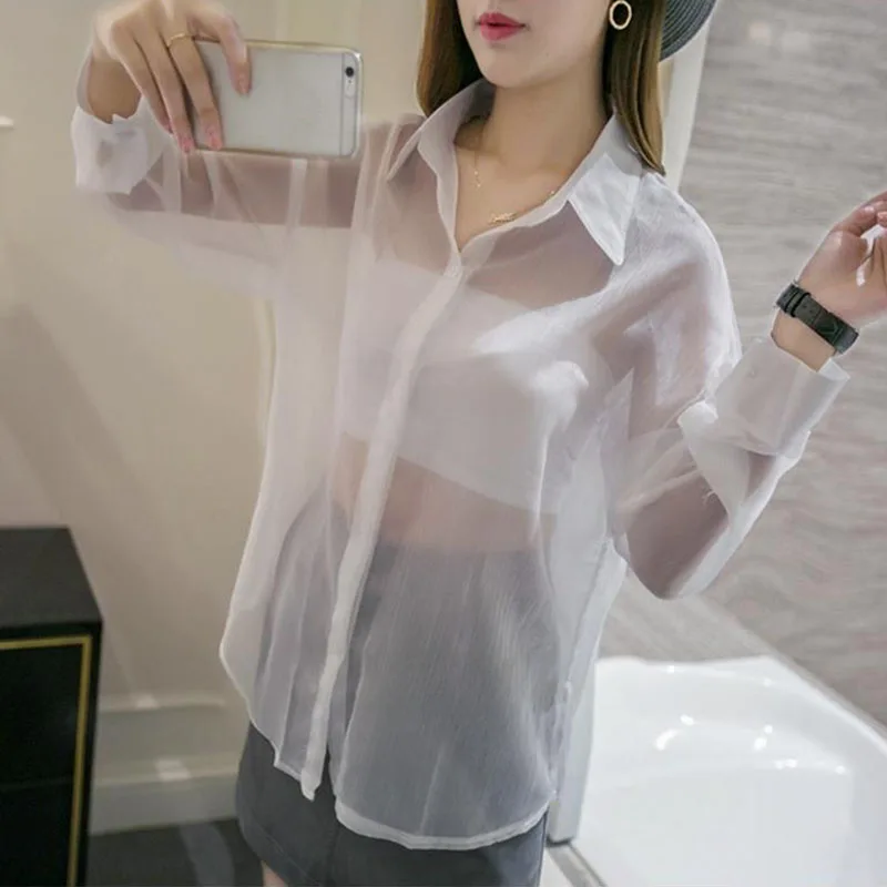 Sexy See-through Mesh Shirts Summer Women Casual Solid Long Sleeve Button Up Blouses Tops Female Fashion Loose Club Party Shirts
Sexy See-through Mesh Shirts Summer Women Casual Solid Long Sleeve Button Up Blouses Tops Female Fashion Loose Club Party Shirts