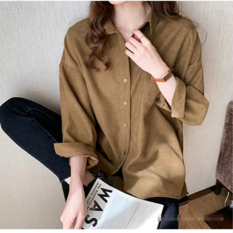 Blouses 2021 New Spring Autumn Women Turn-Down Collar Single-Breasted Vintage Loose Tops Long Sleeve Solid Color Shirts Y441
Blouses 2021 New Spring Autumn Women Turn-Down Collar Single-Breasted Vintage Loose Tops Long Sleeve Solid Color Shirts Y441
