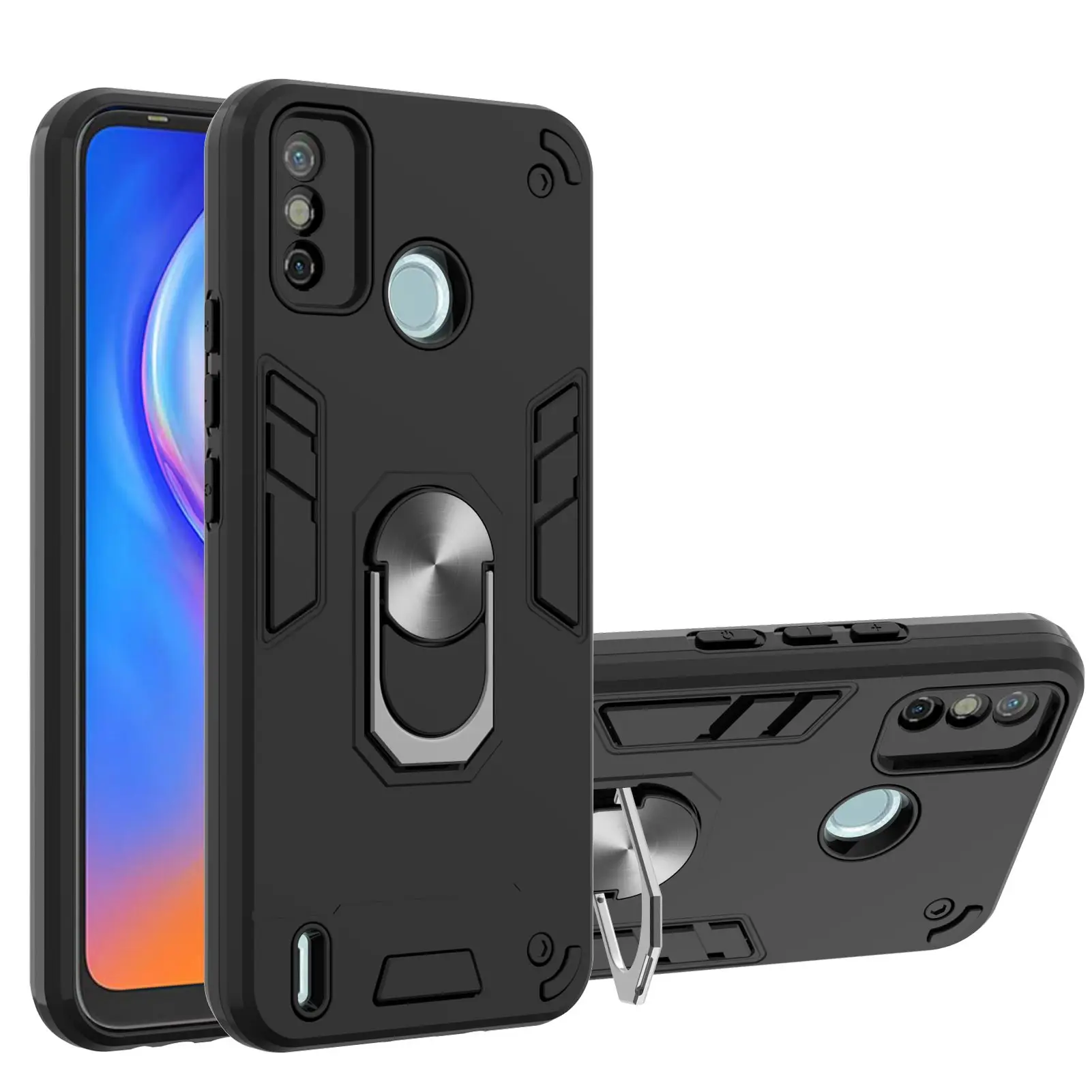 Магнитный чехол для телефона Tecno Spark 6 Go мягкий силиконовый ударопрочный с кольцом