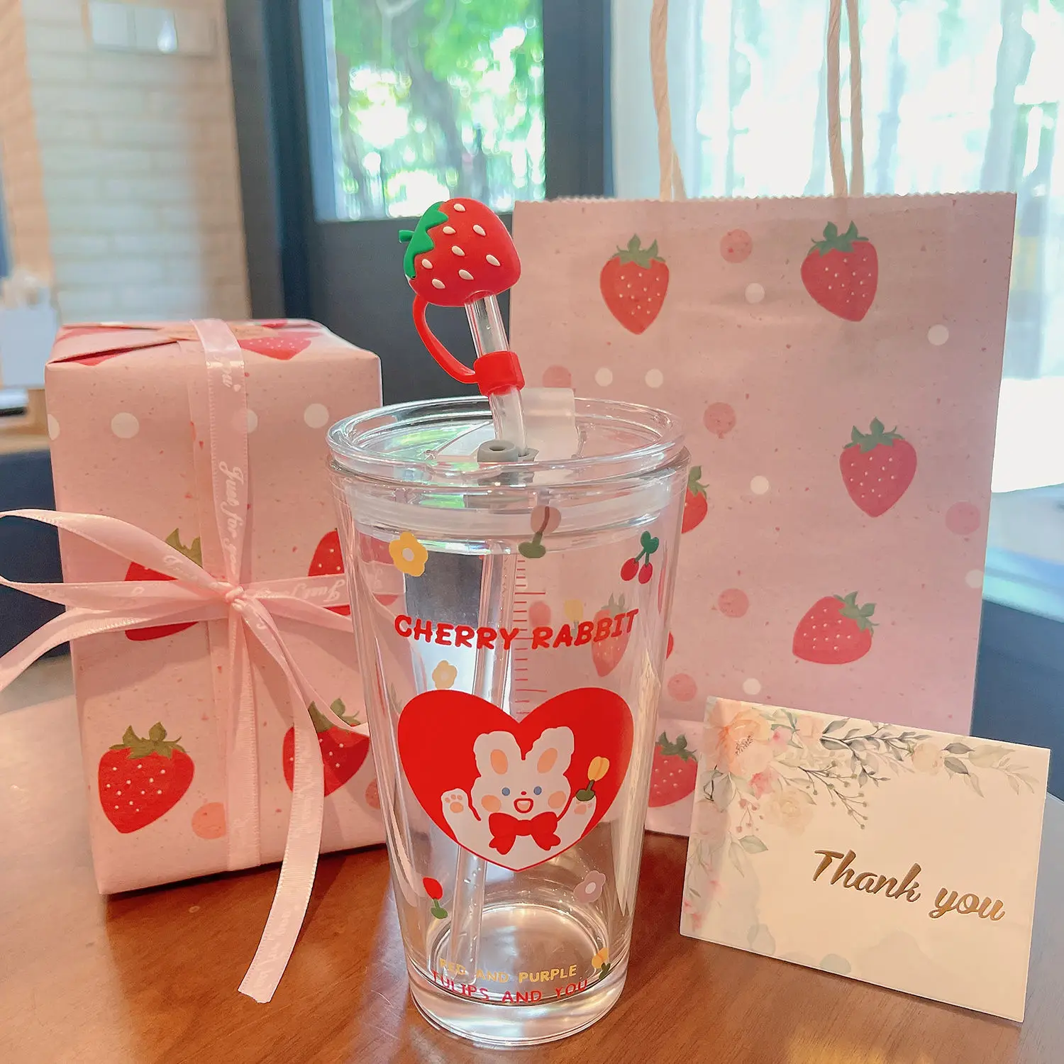 Heat-resistant Glass Water Cup with Lid Straw Creative Cartoon Milk Juice Household Glass Pink Cute Strawberry Water Bottle
Heat-resistant Glass Water Cup with Lid Straw Creative Cartoon Milk Juice Household Glass Pink Cute Strawberry Water Bottle