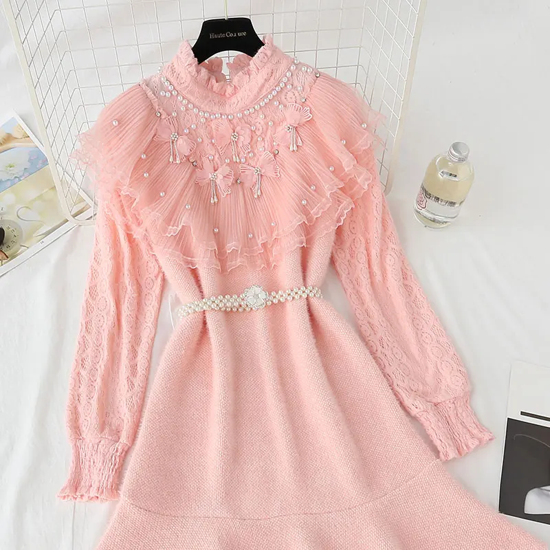 Winter Women's New Mink Fur Dress Fashion Lace Ruffled Stitching Heavy Beading Elegant And Sweet Puff Sleeve Bottoming Skirt 
Winter Women's New Mink Fur Dress Fashion Lace Ruffled Stitching Heavy Beading Elegant And Sweet Puff Sleeve Bottoming Skirt