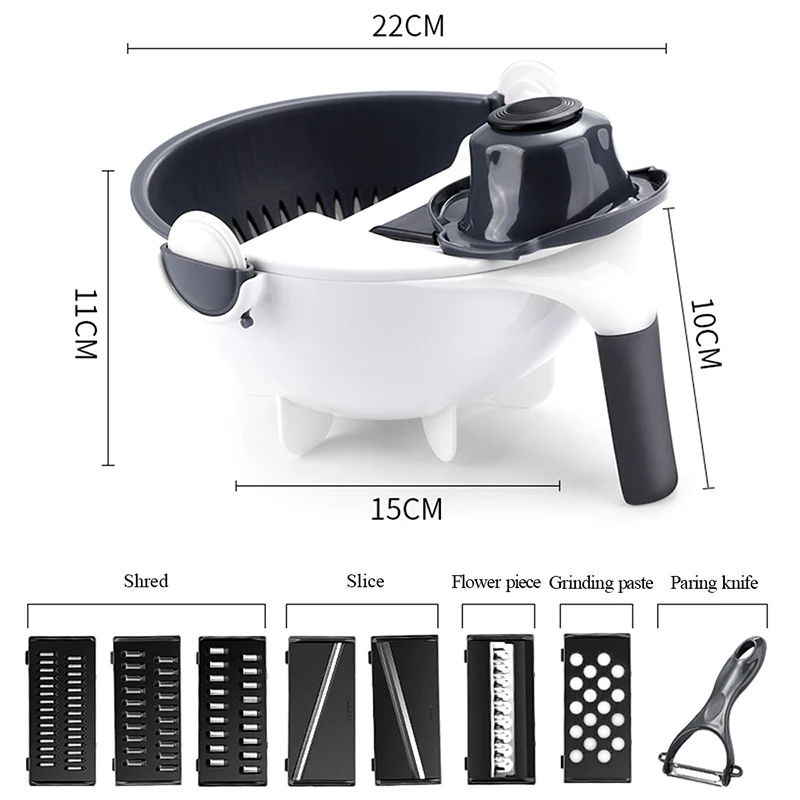 Multifunctional Vegetable Slicer with Drain Basket 9in1 Rotate Veggie Fruit Shredder Grater Household Potato Cutter Kitchen Tool
Multifunctional Vegetable Slicer with Drain Basket 9in1 Rotate Veggie Fruit Shredder Grater Household Potato Cutter Kitchen Tool