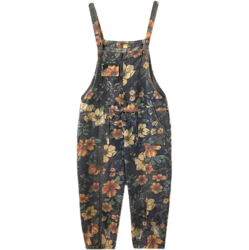 Vintage Loose Plus Size Jeans Jumpsuits Women Spring Autumn Print Floral Denim Overalls Wide Leg Romper s870 
Vintage Loose Plus Size Jeans Jumpsuits Women Spring Autumn Print Floral Denim Overalls Wide Leg Romper s870