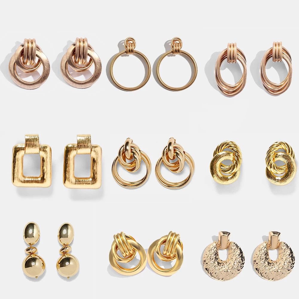 

Flatfoosie Gold Color Metal Round Geometric Drop Earrings For Women Vintage Boho Heart Dangle Earrings Statement Jewelry Gifts