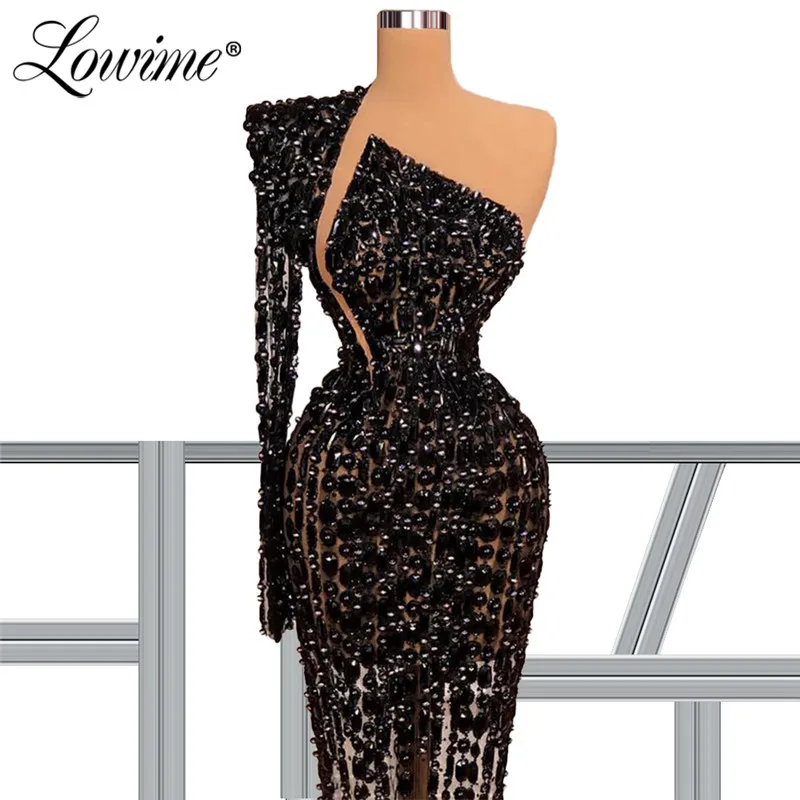 Handmade Beaded Black Evening Dresses See Through One Shoulder Arabic Dubai Mermaid Long Party Gowns Muslim Prom Dress 2021
Handmade Beaded Black Evening Dresses See Through One Shoulder Arabic Dubai Mermaid Long Party Gowns Muslim Prom Dress 2021