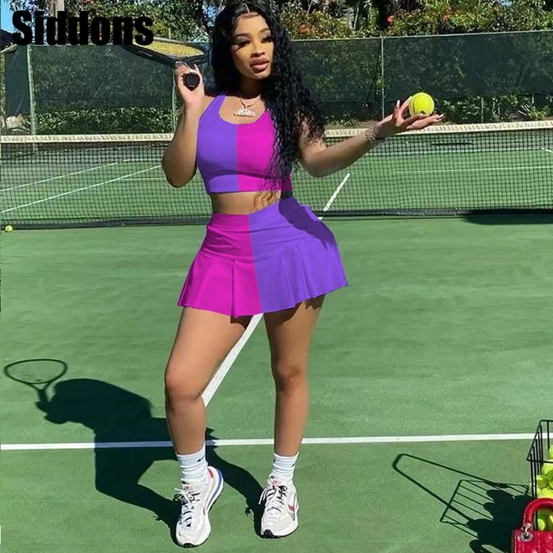 Women Sexy Patchwork Sleeveless Crop Top and Mini Dresses Two Piece Tracksuit Sets Outfits
Women Sexy Patchwork Sleeveless Crop Top and Mini Dresses Two Piece Tracksuit Sets Outfits