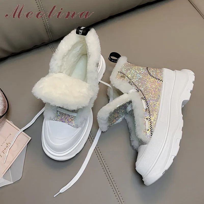 Meotina Genuine Leather Ankle Boots Woman Real Wool Fur Snow Boots Crystal Flat Platform Short Boots Lace Up Female Shoes Winter
Meotina Genuine Leather Ankle Boots Woman Real Wool Fur Snow Boots Crystal Flat Platform Short Boots Lace Up Female Shoes Winter