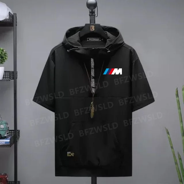 New sports top BMW summer 2021 men's fashion top short-sleeved solid color neutral Thin half-sleeve hooded sweatshirt gs
New sports top BMW summer 2021 men's fashion top short-sleeved solid color neutral Thin half-sleeve hooded sweatshirt gs