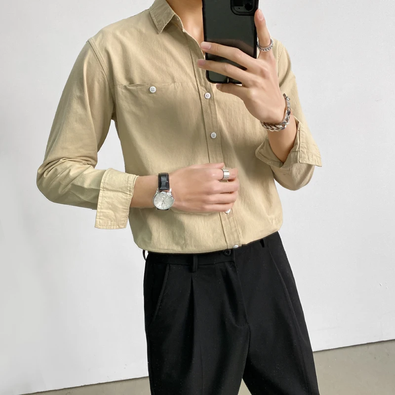 Men Shirts Black Navy Lapel Solid Color Single Breasted Match Front Pocket Long Sleeve Decor Cotton For Casual Homme Streetwear
Men Shirts Black Navy Lapel Solid Color Single Breasted Match Front Pocket Long Sleeve Decor Cotton For Casual Homme Streetwear