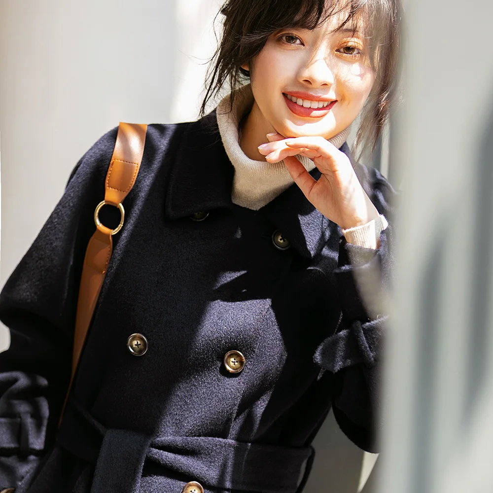 Women double sided wool cashmere overcoats winter woolen jackets high end long handmade navy cape outwear plus size 
Women double sided wool cashmere overcoats winter woolen jackets high end long handmade navy cape outwear plus size