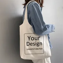 Customed Tote Bag Shopping Design Your Own Text Printed Original White Hasp Unisex Travel Canvas s Students Book Bolsos Reusable