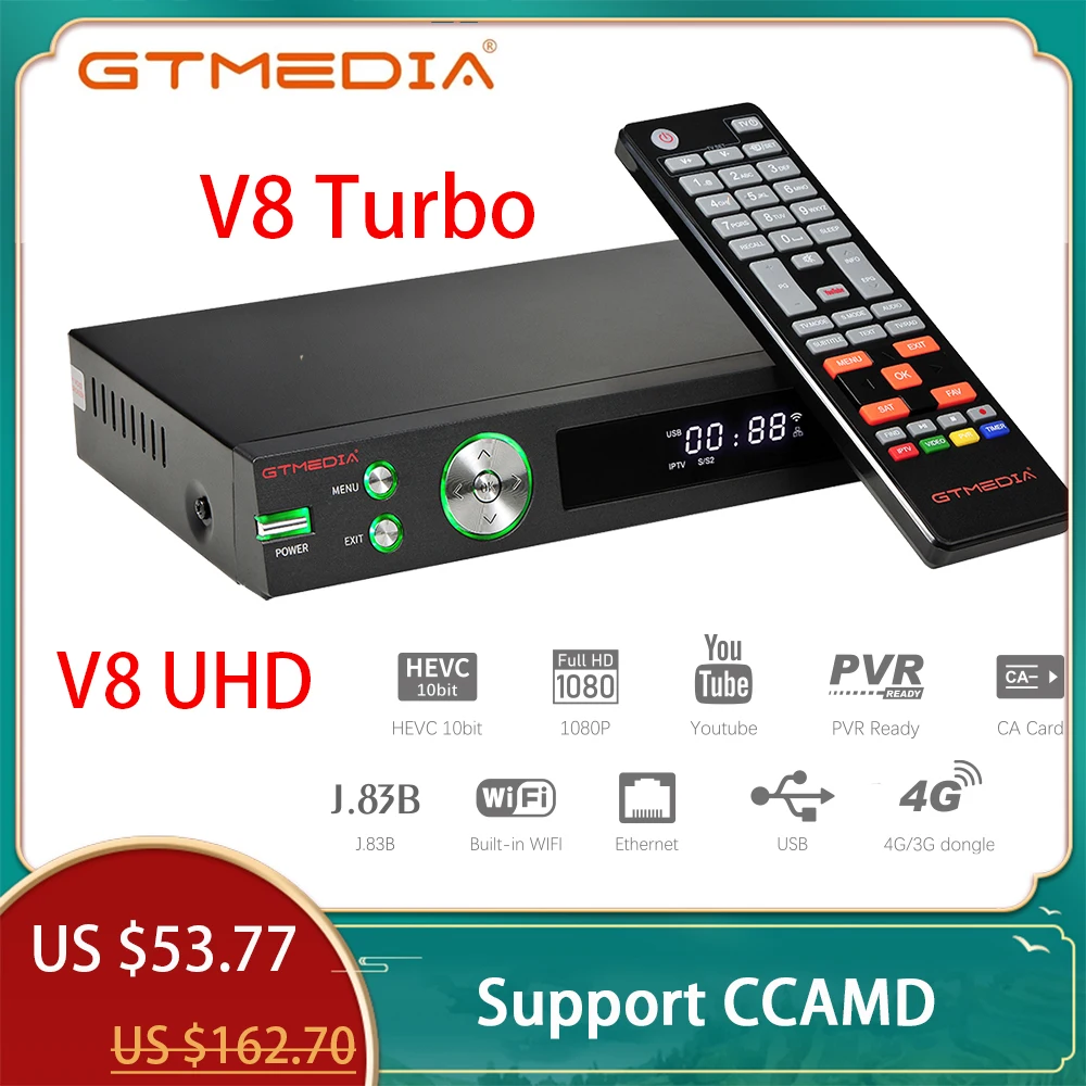 Спутниковый ТВ-приемник GTMEDIA V8x UHD, ТВ-приставка gtmedia V8 Turbo, встроенный Wi-Fi DVB S2 T2 4K Ultra HD, встроенный Wi-Fi, поддержка CCAM, M3U
Спутниковый ТВ-приемник GTMEDIA V8x UHD, ТВ-приставка gtmedia V8 Turbo, встроенный Wi-Fi DVB S2 T2 4K Ultra HD, встроенный Wi-Fi, поддержка CCAM, M3U