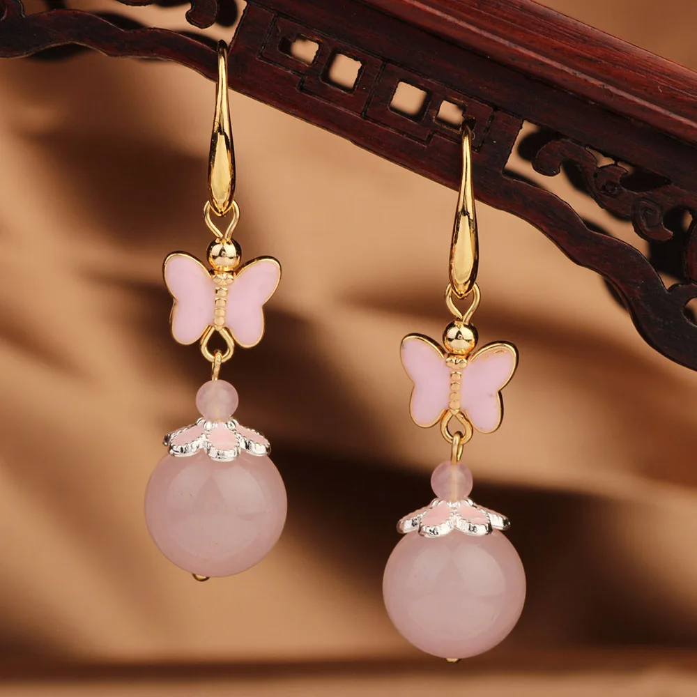 

Vintage Earrings Ethnic New Pink Butterfly Long Earrings Drop Earrings, Nature Stones Earrings for Women 2020 Jewelry MYWINY