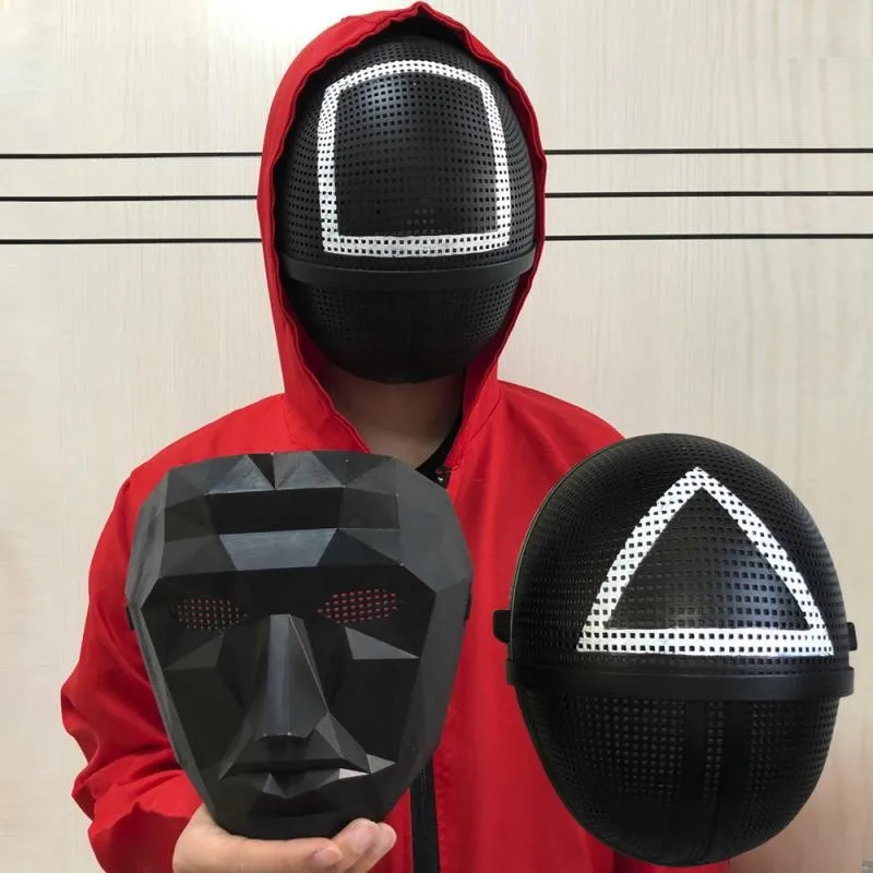 TV Squid Game Black Mask Cosplay Round Six Square Circle Triangle Plastic Helmet Masks Halloween Masquerade Party Costume Props
TV Squid Game Black Mask Cosplay Round Six Square Circle Triangle Plastic Helmet Masks Halloween Masquerade Party Costume Props