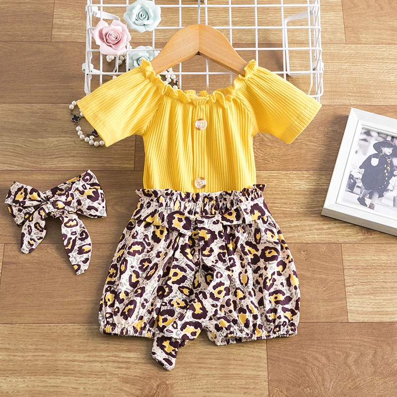 Baby Girl Clothes Short Sleeve Tops+Leopard Print Shorts+Headband 3pcs Summer Chidlren Birthday Princes Dresses for Girls
Baby Girl Clothes Short Sleeve Tops+Leopard Print Shorts+Headband 3pcs Summer Chidlren Birthday Princes Dresses for Girls