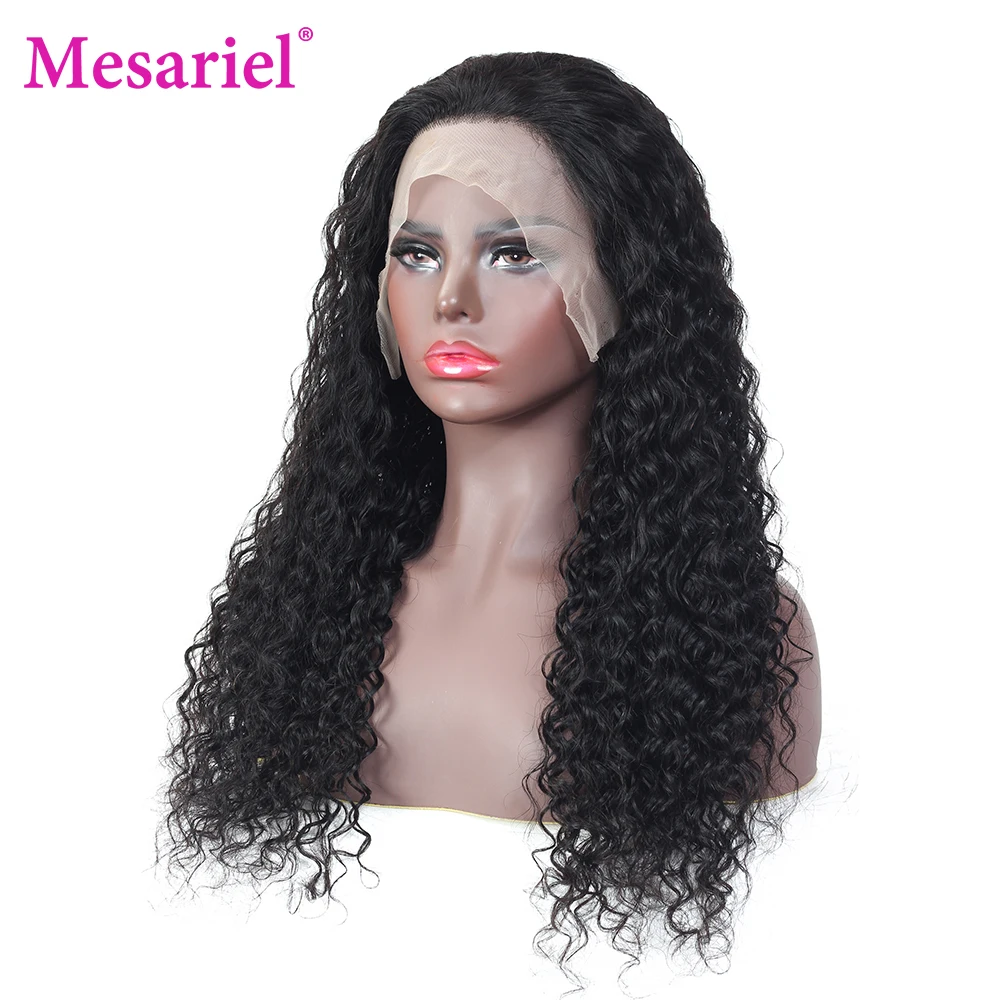 Mesariel Remy 150% 13x4 Lace Front Human Hair Wigs Brazilian Curly Frontal Wig Pre Plucked Bleached Knots | Шиньоны и парики