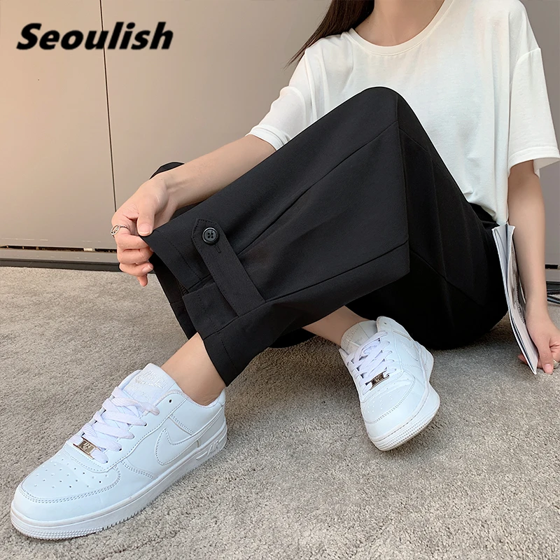 Seoulish 2021 New Autumn Black Women's Wide Leg Pants High Waist Elegant Cargo Pants Work Casual Loose Trousers Female
Seoulish 2021 New Autumn Black Women's Wide Leg Pants High Waist Elegant Cargo Pants Work Casual Loose Trousers Female