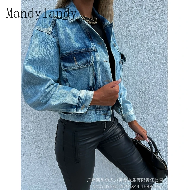 Mandylandy Denim Coat Autumn Long Sleeve Single-Breasted Turn-down Collar Denim Coat Women's Solid Color Pocket Splicing Coat
Mandylandy Denim Coat Autumn Long Sleeve Single-Breasted Turn-down Collar Denim Coat Women's Solid Color Pocket Splicing Coat