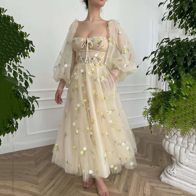 Thinyfull Champagne Short Prom Dress 2021 Puff Long Sleeve Wedding Party Dress Lace Ankle Length Women Formal Evening Ball Gowns 
Thinyfull Champagne Short Prom Dress 2021 Puff Long Sleeve Wedding Party Dress Lace Ankle Length Women Formal Evening Ball Gowns