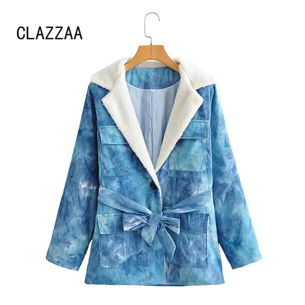 Clazzaa Women Za Tie-dye Cardigan with Belt Faux Shearling Lapel Collar Long Sleeves Chic Lady Casual Jacket Female
Clazzaa Women Za Tie-dye Cardigan with Belt Faux Shearling Lapel Collar Long Sleeves Chic Lady Casual Jacket Female
