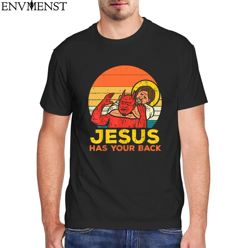 Мужская футболка из 100% хлопка TOP Jesus Has Your Back Джиу-джитсу в стиле ретро