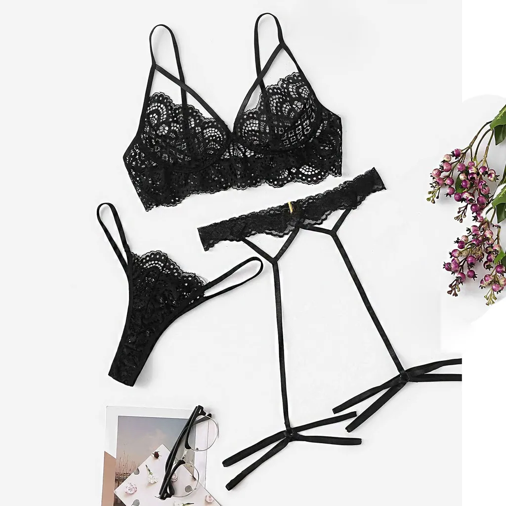 New Women Lingerie Set Sexy Lace Bra Hollow Thong Garter Sleepwear Black Lingerie Set S-XL Underwear ensemble sous
New Women Lingerie Set Sexy Lace Bra Hollow Thong Garter Sleepwear Black Lingerie Set S-XL Underwear ensemble sous