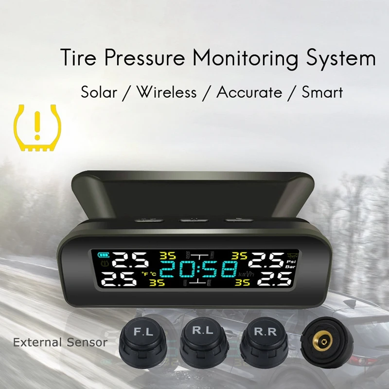 Universal TPMS Wireless Tire Pressure Monitoring System Solar Power Clock LCD Display Tire Pressure Sensors
Universal TPMS Wireless Tire Pressure Monitoring System Solar Power Clock LCD Display Tire Pressure Sensors