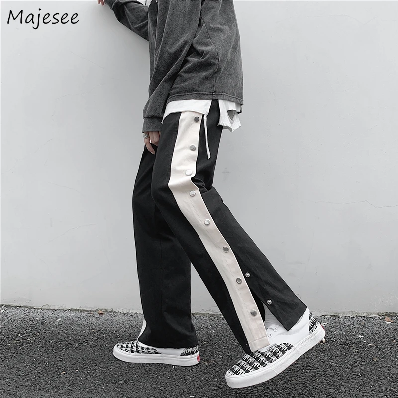 Брюки мужские однобортные, свободные прямые штаны в стиле Хай-стрит, дышащие шикарные брюки в стиле пэчворк, стиль Харадзюку, BF, на лето 
Брюки мужские однобортные, свободные прямые штаны в стиле Хай-стрит, дышащие шикарные брюки в стиле пэчворк, стиль Харадзюку, BF, на лето