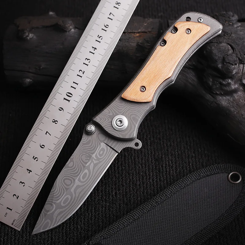 Damascus pattern folding knife camping portable olive wood handle outdoor Camping Hiking self-defense tactical knife
Damascus pattern folding knife camping portable olive wood handle outdoor Camping Hiking self-defense tactical knife