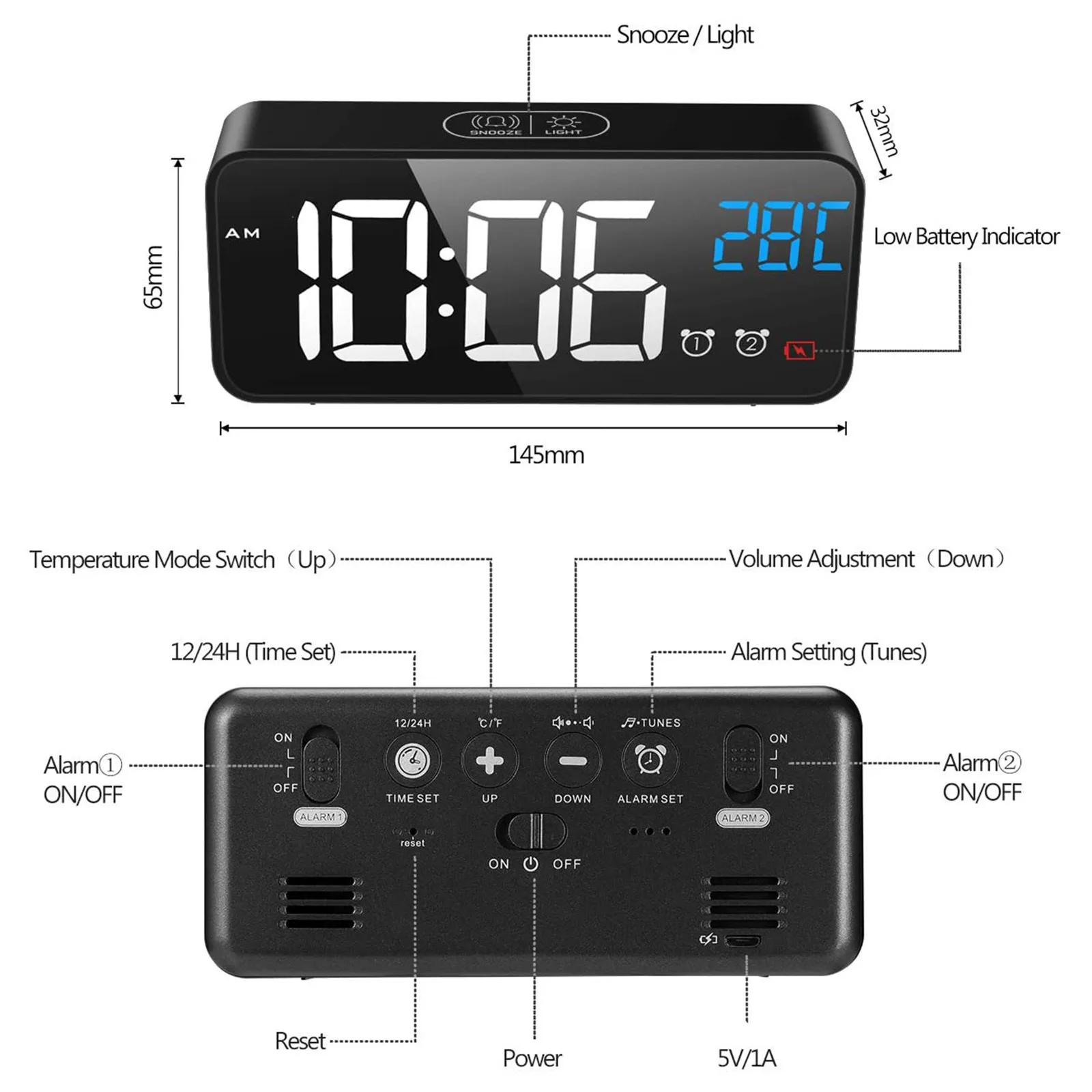 Digital Alarm Clock, LED Alarm Clock with Snooze Function, USB Port Charging
Digital Alarm Clock, LED Alarm Clock with Snooze Function, USB Port Charging
