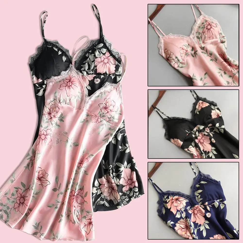 Sexy Women Floral Satin Silk Nightdress V-Neck Gecelik Lace Sleepwear Dress Print Nightgowns
Sexy Women Floral Satin Silk Nightdress V-Neck Gecelik Lace Sleepwear Dress Print Nightgowns