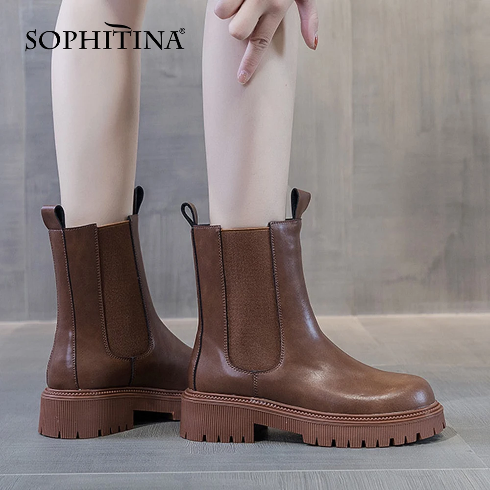 Женские однотонные ботинки-челси SOPHITINA, водонепроницаемые полусапожки на платформе, без застежки, до середины икры, HO602, на весну/осень
Женские однотонные ботинки-челси SOPHITINA, водонепроницаемые полусапожки на платформе, без застежки, до середины икры, HO602, на весну/осень
