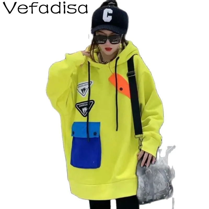Vefadisa Fashion Contrast Color Patch Pocket Sweatshirt 2021 Autumn Winter Plus Velvet Loose Hooded Mid-length Sweatshirt TT865
Vefadisa Fashion Contrast Color Patch Pocket Sweatshirt 2021 Autumn Winter Plus Velvet Loose Hooded Mid-length Sweatshirt TT865