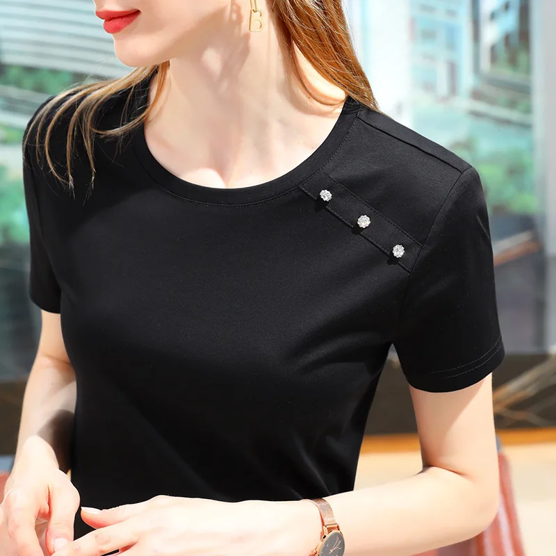 Mercerized cotton T-shirt women's 2021 summer new women's wear solid color Korean half sleeve T-shirt design feeling loose top
Mercerized cotton T-shirt women's 2021 summer new women's wear solid color Korean half sleeve T-shirt design feeling loose top