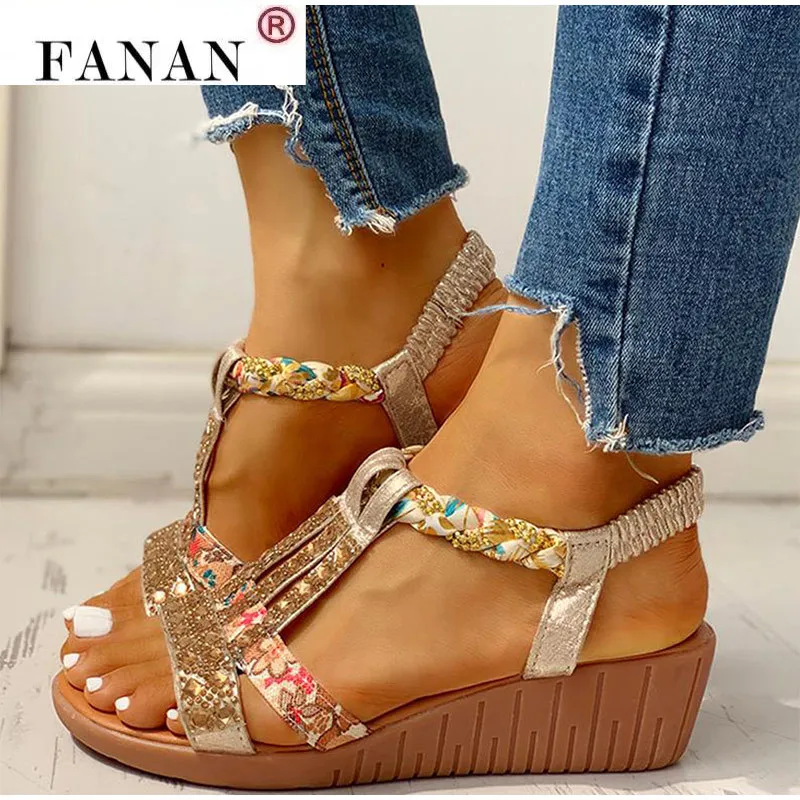 Sandals Women Bohemia Shoes Casual Wedge Heels Elastic Band Crystals Gladiator Summer Woman Leisure Beach Female Sandalias
Sandals Women Bohemia Shoes Casual Wedge Heels Elastic Band Crystals Gladiator Summer Woman Leisure Beach Female Sandalias