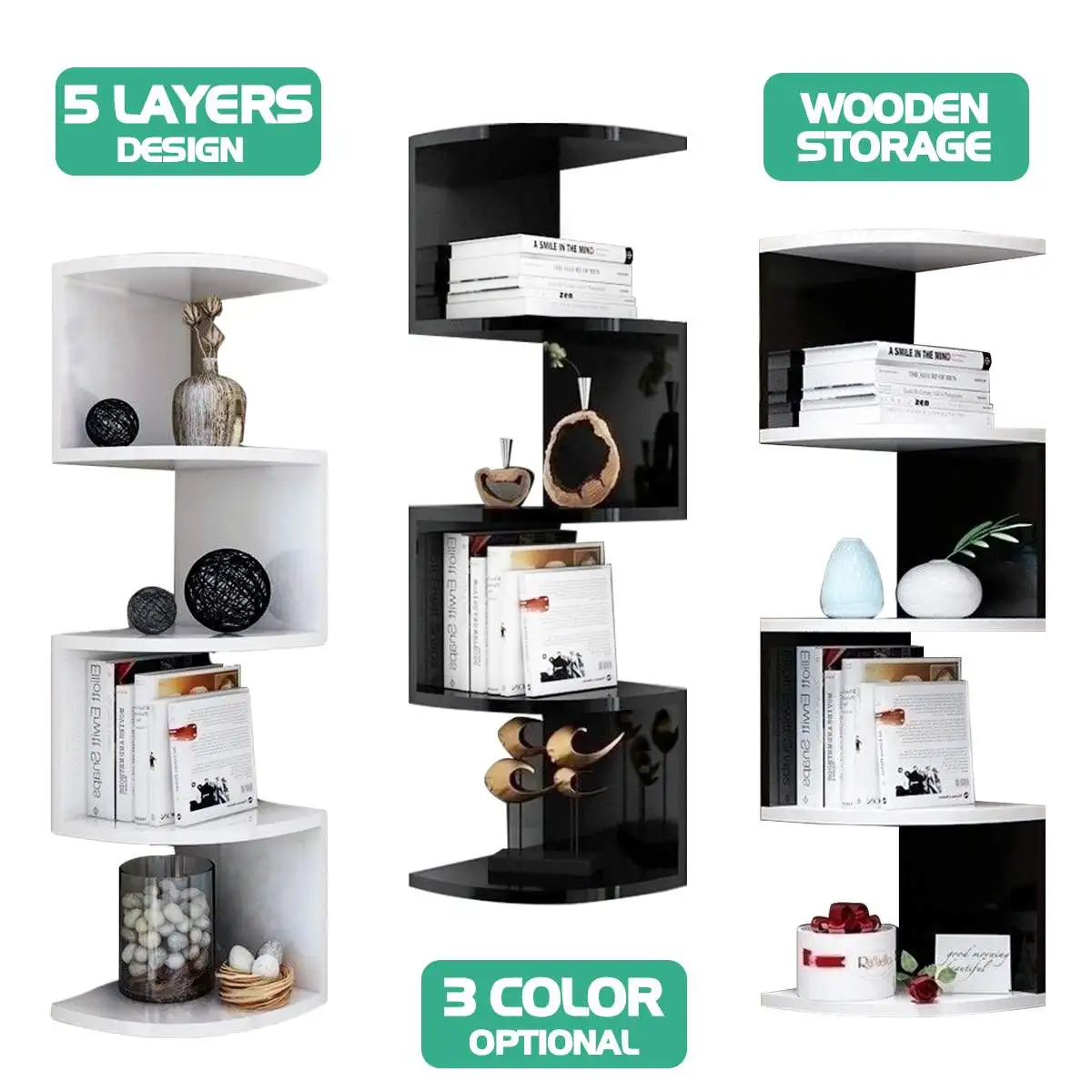 5-Layer Zigzag Corner Bookshelf Storage Rack Wall Mount Bookcase Wall Organizer Storage Shelf Save-space Storage Cabinet
5-Layer Zigzag Corner Bookshelf Storage Rack Wall Mount Bookcase Wall Organizer Storage Shelf Save-space Storage Cabinet