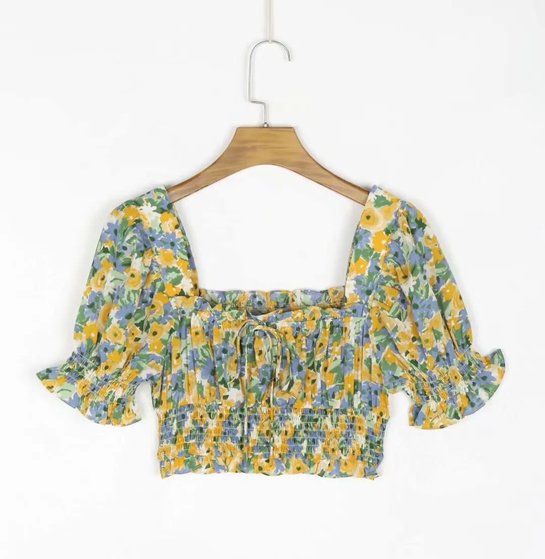 2021 new short square neck short sleeve yellow print pullover slim puff sleeve top women
2021 new short square neck short sleeve yellow print pullover slim puff sleeve top women