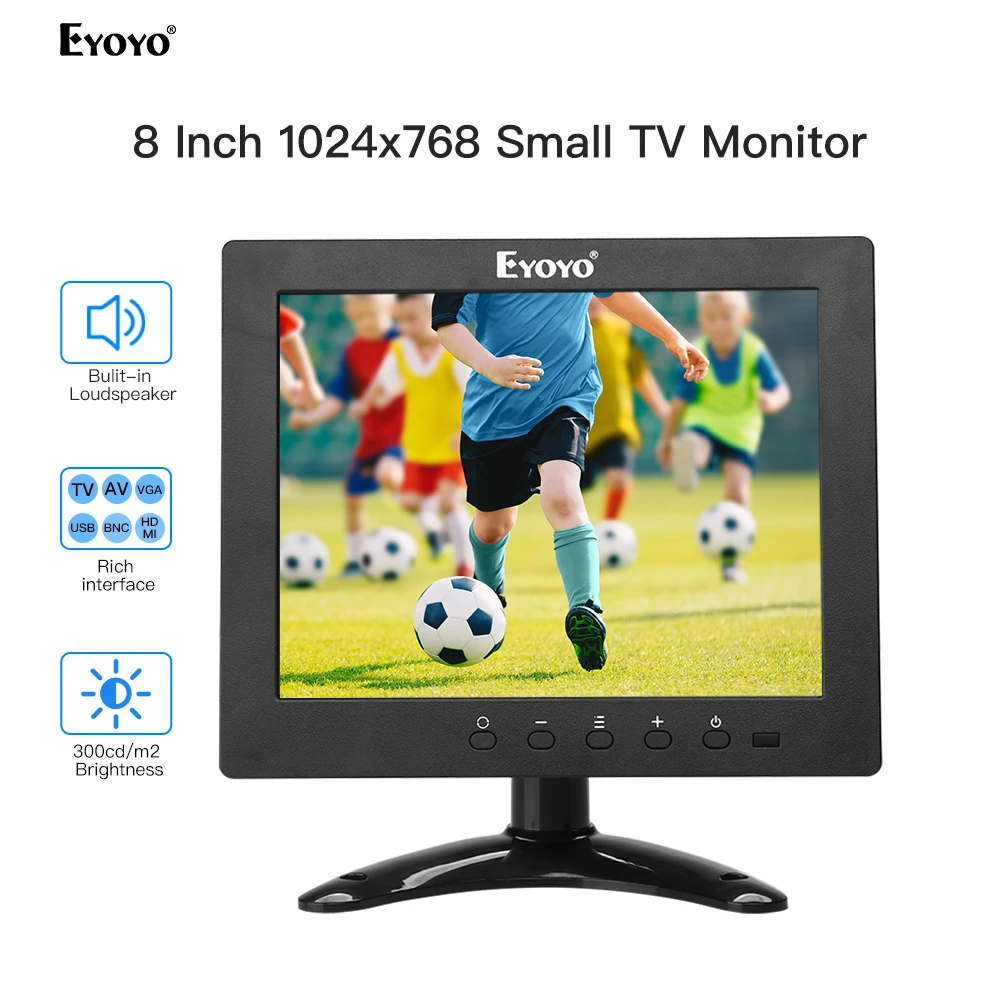 Eyoyo 8 дюймов HDMI Мини ТВ монитор компьютера 1024x768 CC TV LCD IPS экран с VGA USB AV колонки DVD