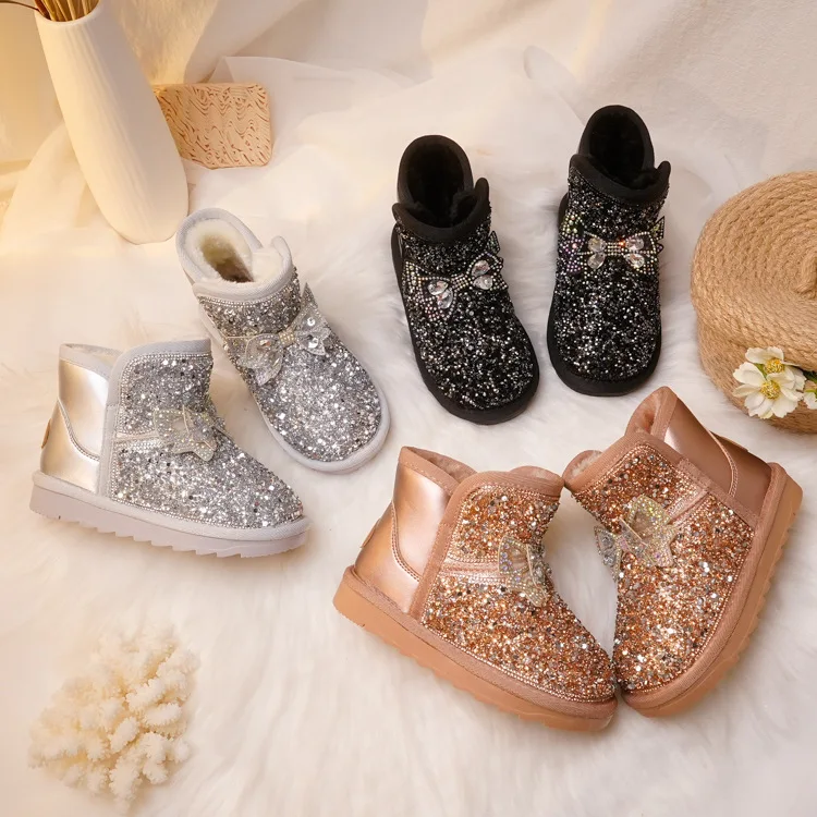Snow Boots Girls Warm Blingbling Rhinestone Princess Bow Cotton Silver Shoes For Kids Baby Winter Boots 2021 New
Snow Boots Girls Warm Blingbling Rhinestone Princess Bow Cotton Silver Shoes For Kids Baby Winter Boots 2021 New