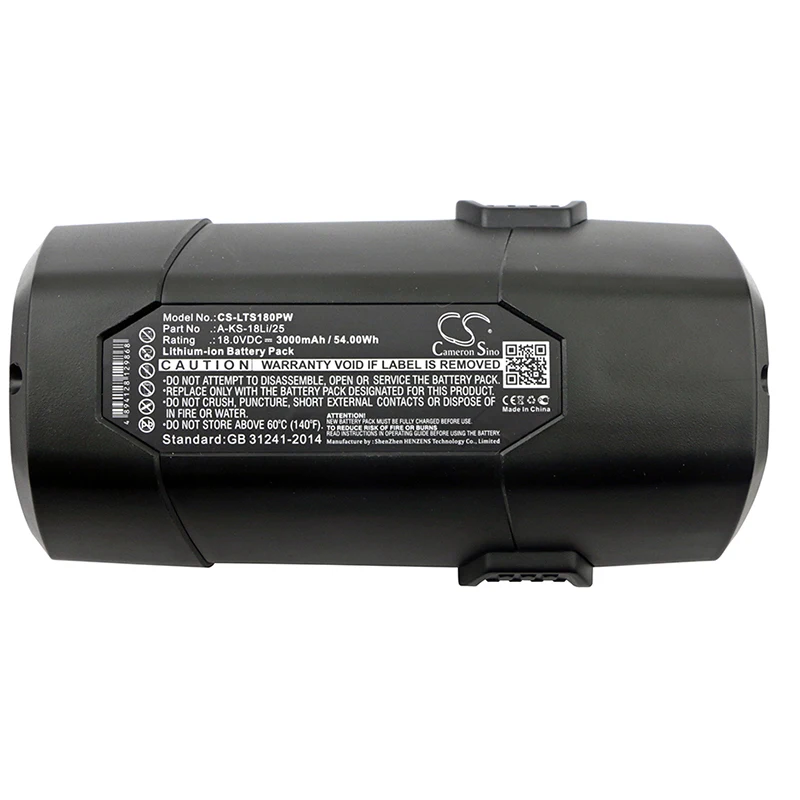 Cameron Sino Battery for LUX-TOOLS A-KS-18Li/25 fits LUX-TOOLS A-KS-18Li/25 Power Tools Replacement battery 3000mAh/54.00Whh 18V
Cameron Sino Battery for LUX-TOOLS A-KS-18Li/25 fits LUX-TOOLS A-KS-18Li/25 Power Tools Replacement battery 3000mAh/54.00Whh 18V