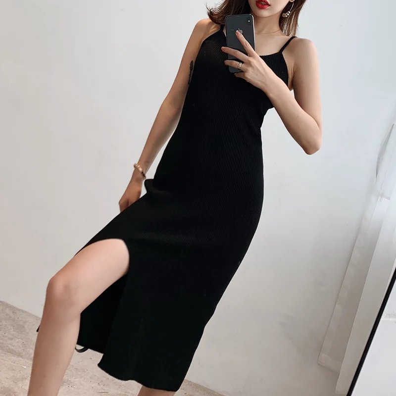 Spring and Autumn Front Slit Knitted Suspender Dress Mid-Length Tight Waist Sheath Sexy Skinny Inner Match Bottoming Little
Spring and Autumn Front Slit Knitted Suspender Dress Mid-Length Tight Waist Sheath Sexy Skinny Inner Match Bottoming Little
